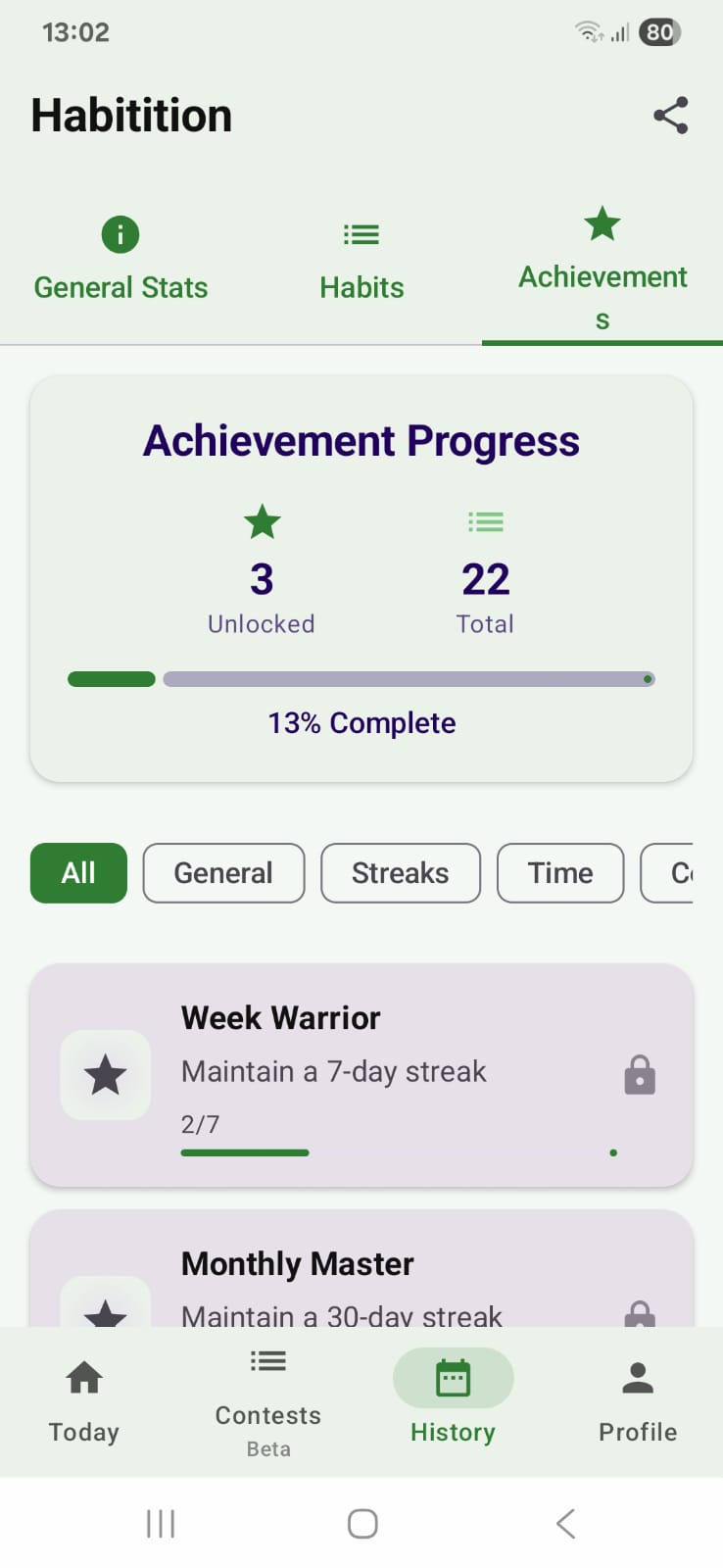 Habitition achievements and milestones